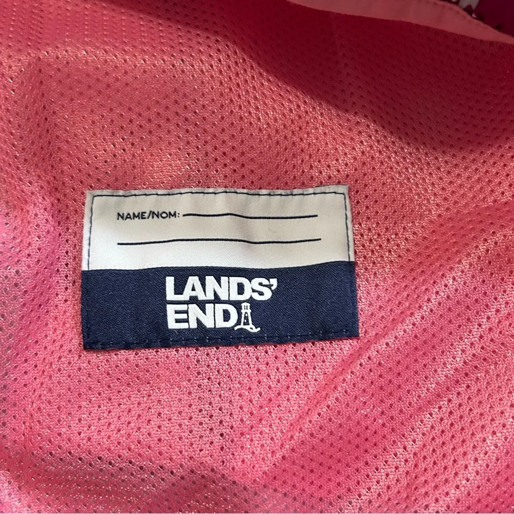 Lands' End Girls Waterproof Hooded Packable Rain Jacket XL 14/16